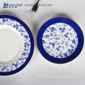 Синий цветочный дизайн позолоченный дизайн фарфоровая керамическая посуда бытовая многоразовая